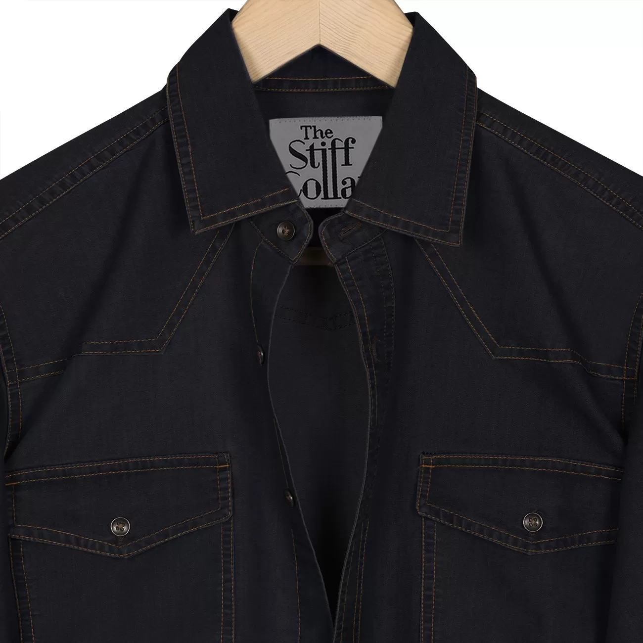 Carbon Black Raw Washed Denim Shirt