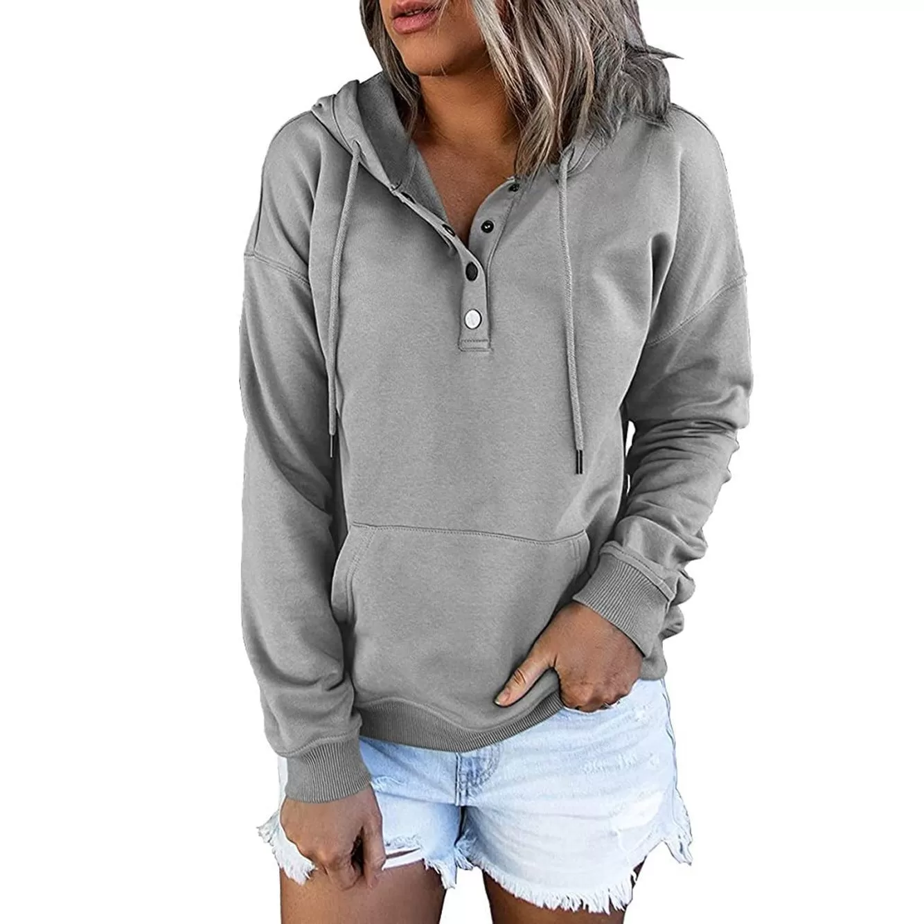 Casual Button Front Hoodie