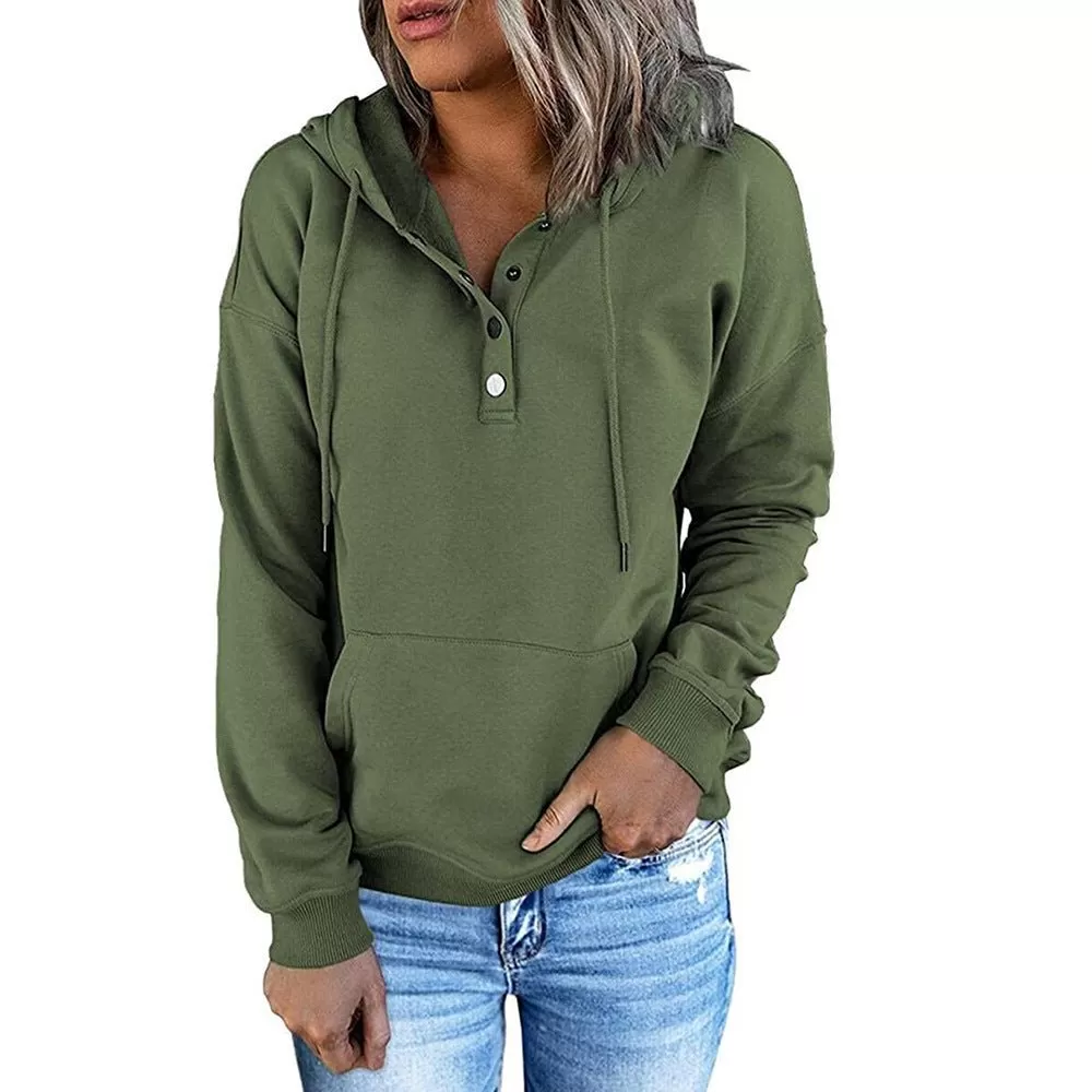 Casual Button Front Hoodie