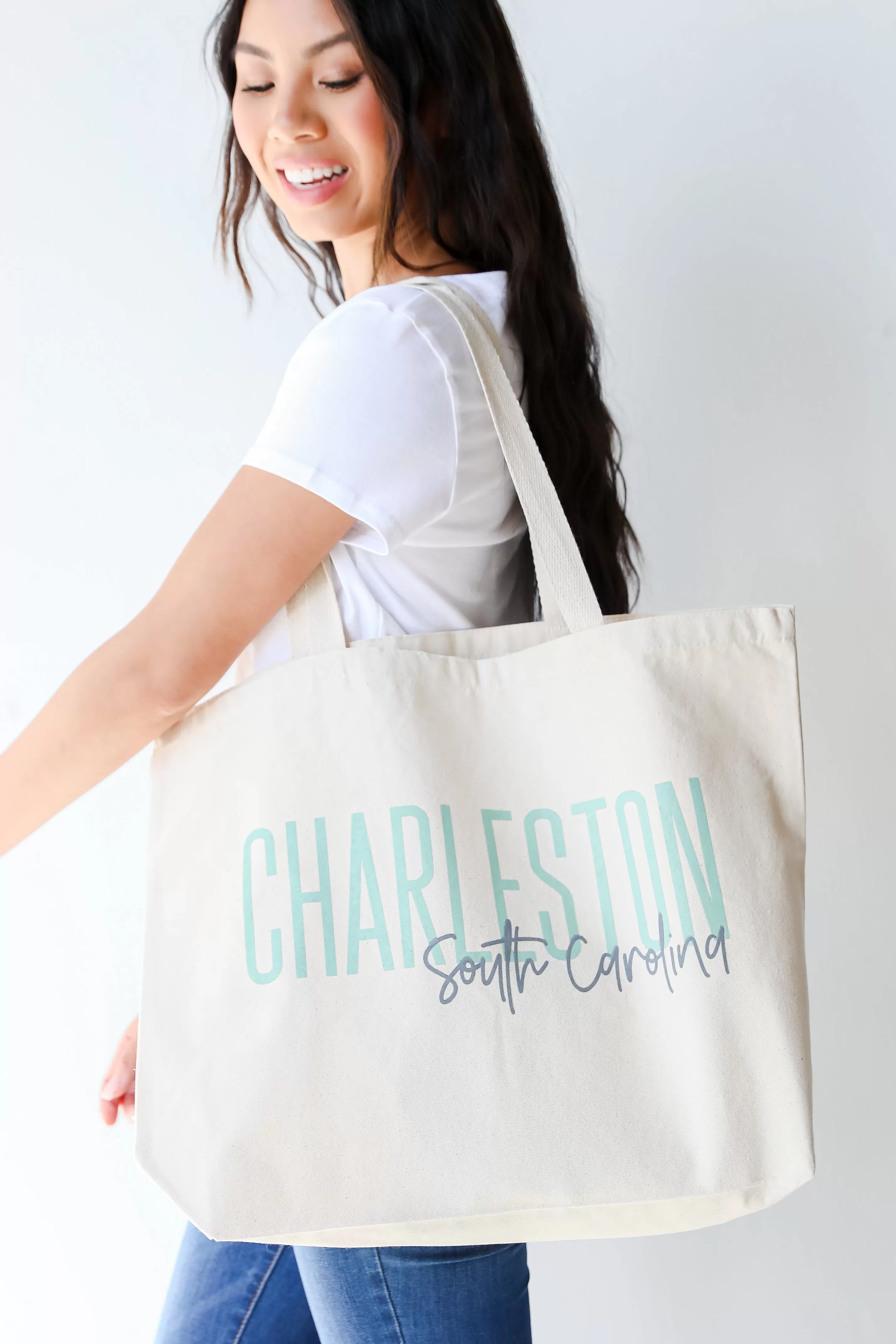 Charleston South Carolina Script Large Tote Bag