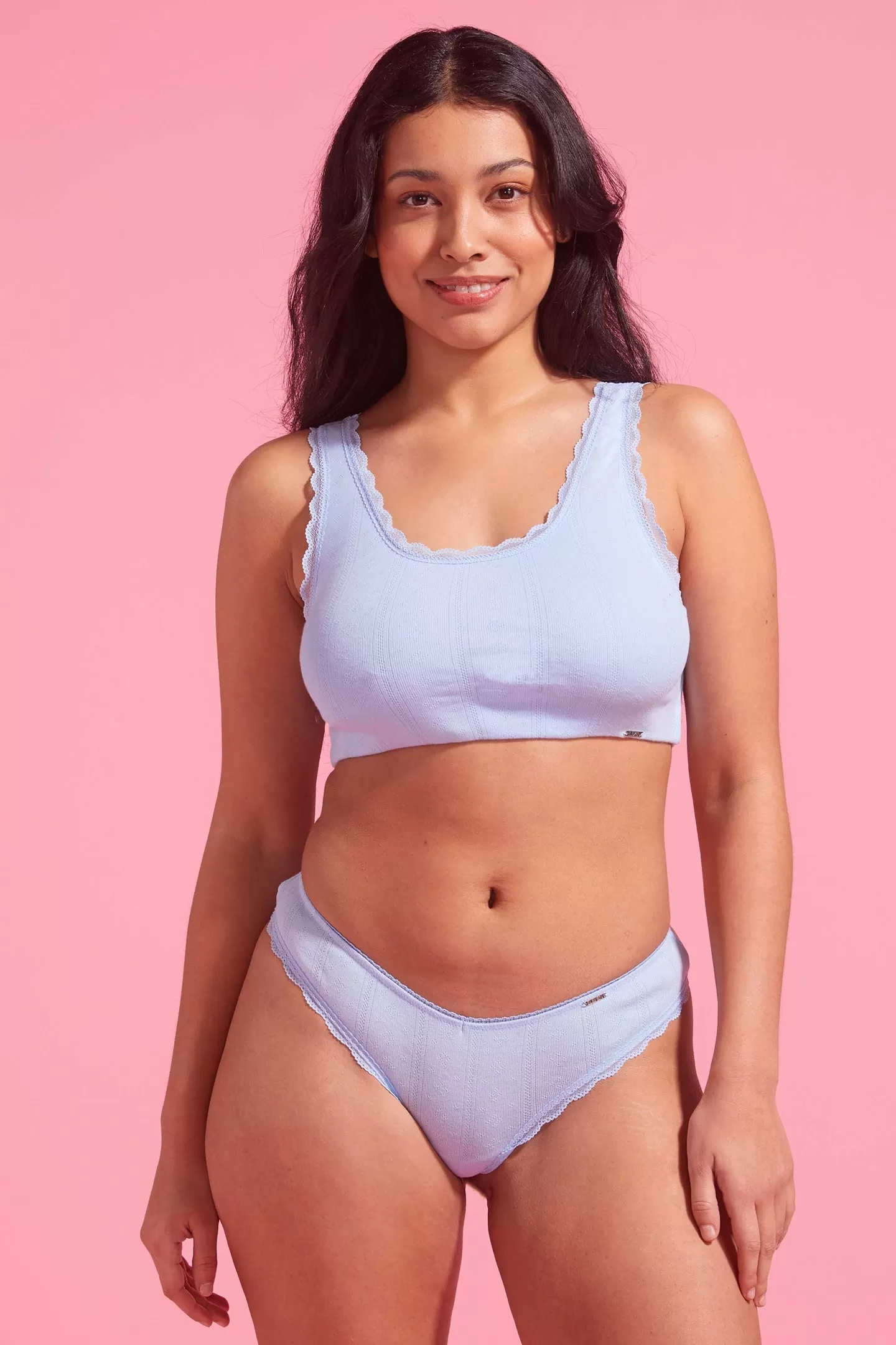 Charlotte Cotton Pointelle G-string Blue