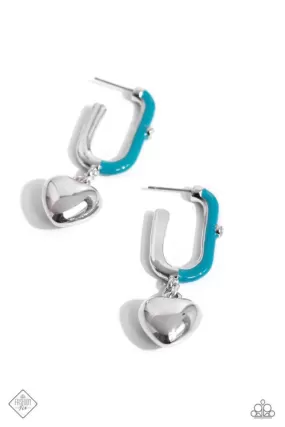 Cherishing Color Blue Heart Hoop Earrings - Paparazzi Accessories