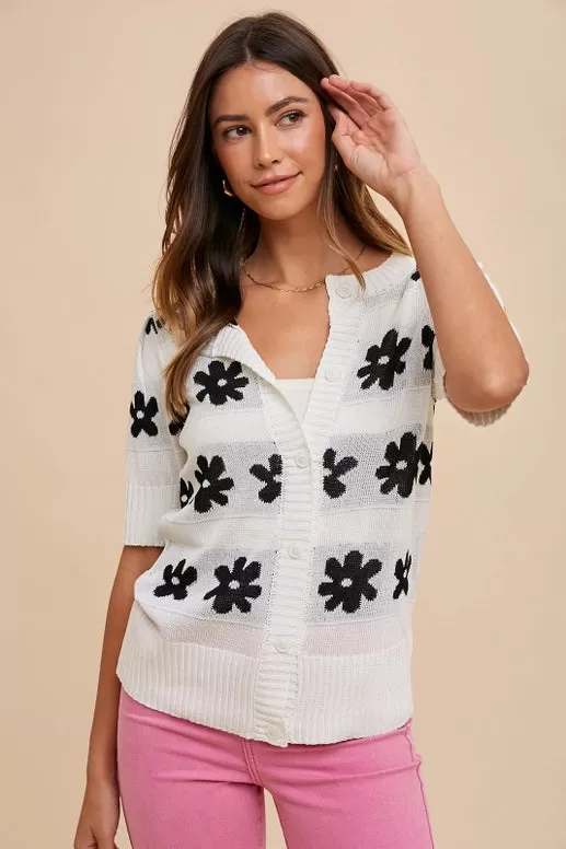 Cheyenne Flower Short Sleeve Sweater Cardigan