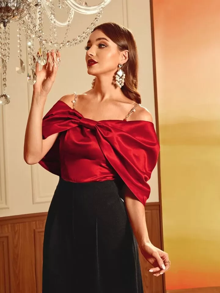 cold shoulder ruched sleeve satin top