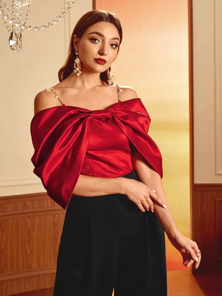 cold shoulder ruched sleeve satin top