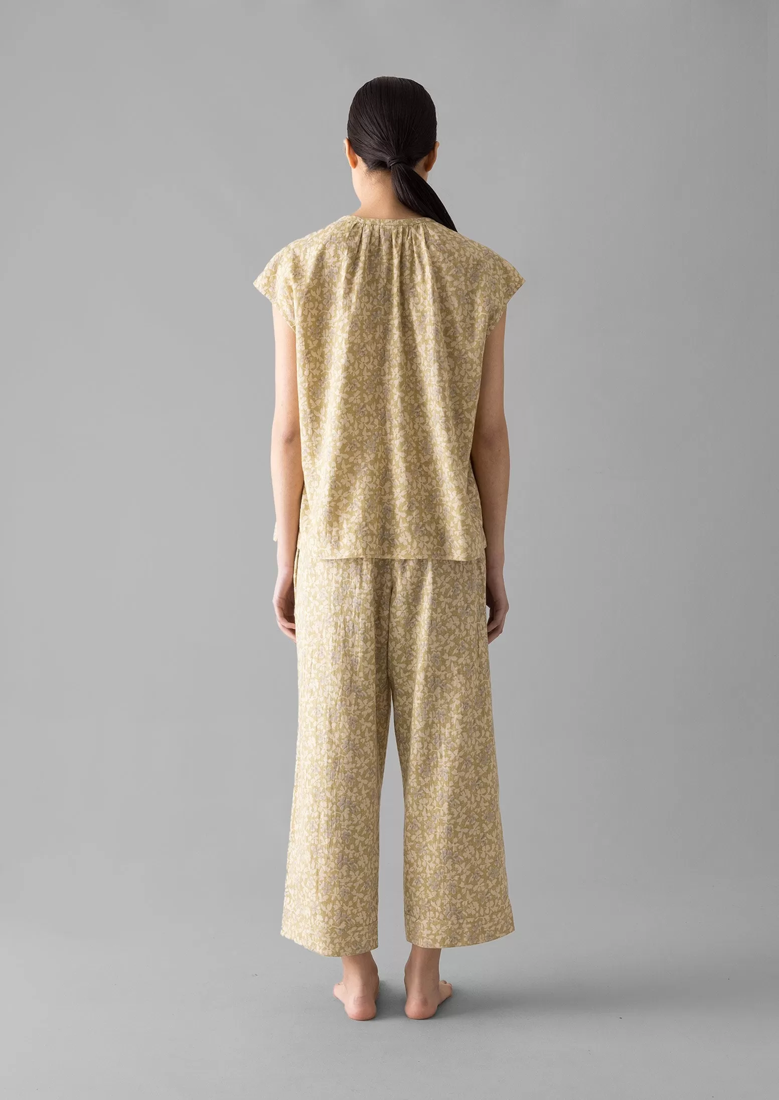 Collage Floral Cotton Pajamas | Pale Gold