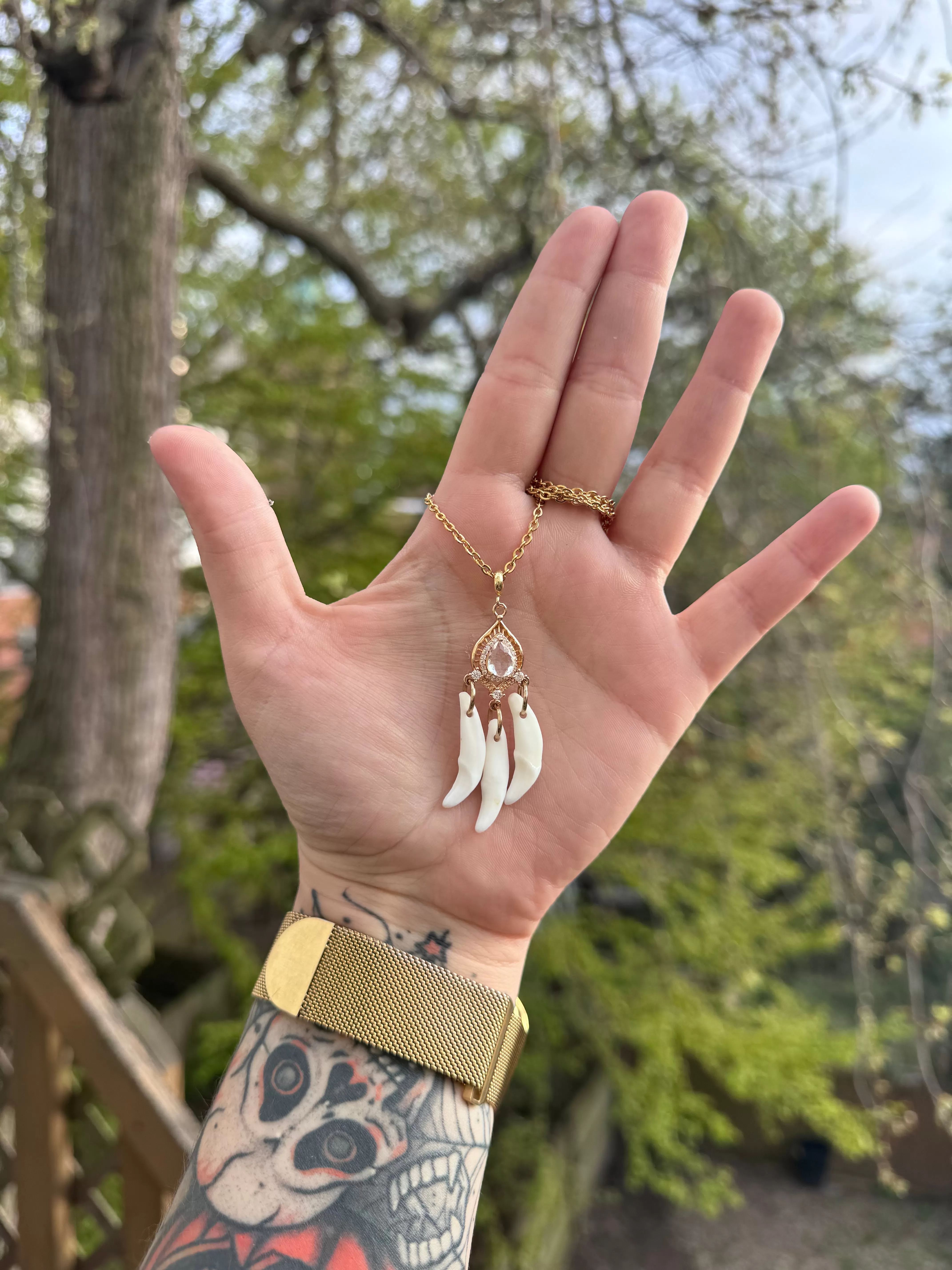 Coyote Fang Triple Crystal Necklace