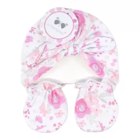 Cribmates 2 Pk Turban Cap And Mittens Set - Pink Floral