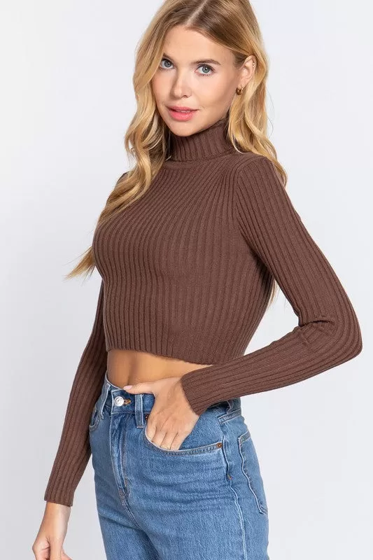 Cropped Turtleneck-Brown