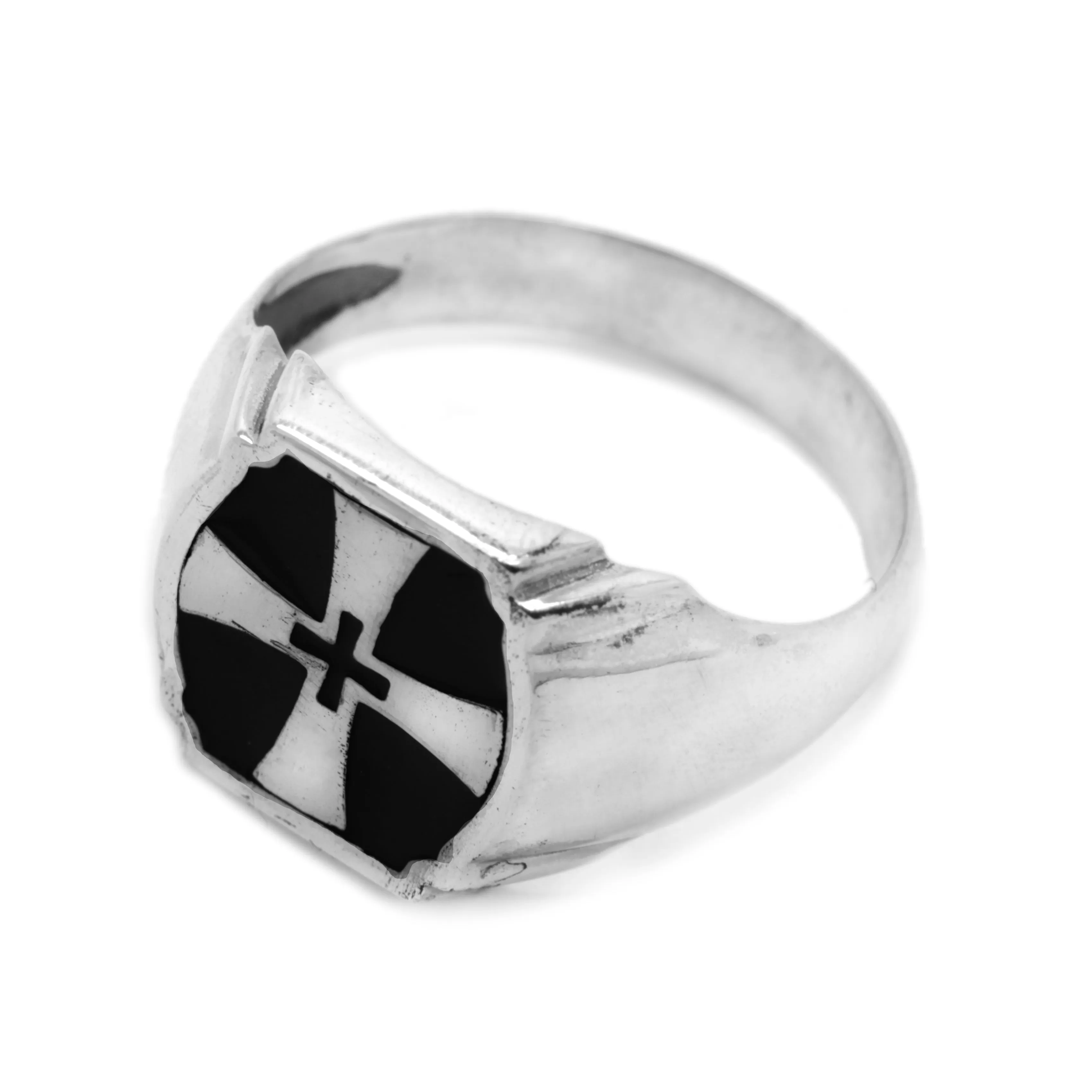 Crusader Knight Red Cross Mens Silver 925 Ring with Enamel