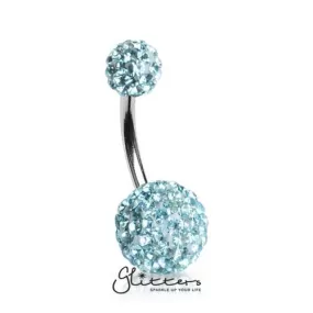 Crystal Cluster Ferido Double Disco Ball Navel Belly Button Ring-Aqua