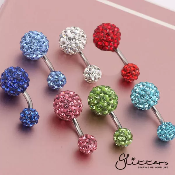 Crystal Cluster Ferido Double Disco Ball Navel Belly Button Ring-Aqua