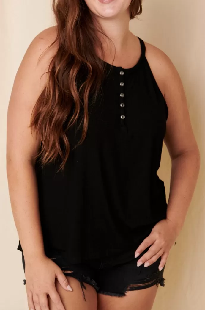 CURVY RIB BUTTON DOWN HALTER TANK TOP