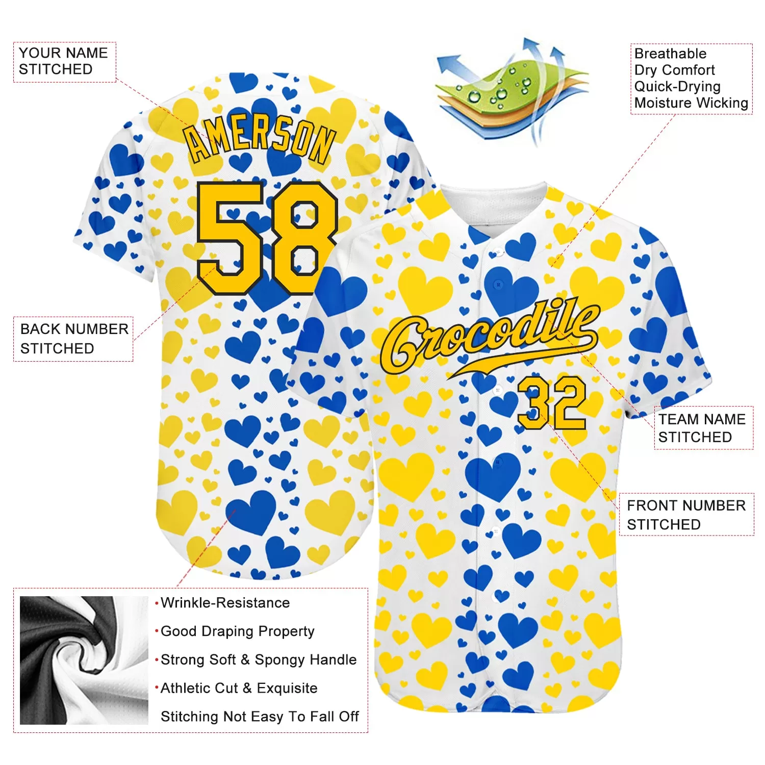 Custom 3D Pattern Design Hearts Painted In The Colors Of The Ukrainian Flag Authentic Baseball Jersey