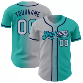 Custom Aqua Gray-Navy Authentic Gradient Fashion Baseball Jersey