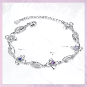 Customized Flower Bracelet With 3 Birthstones For Women