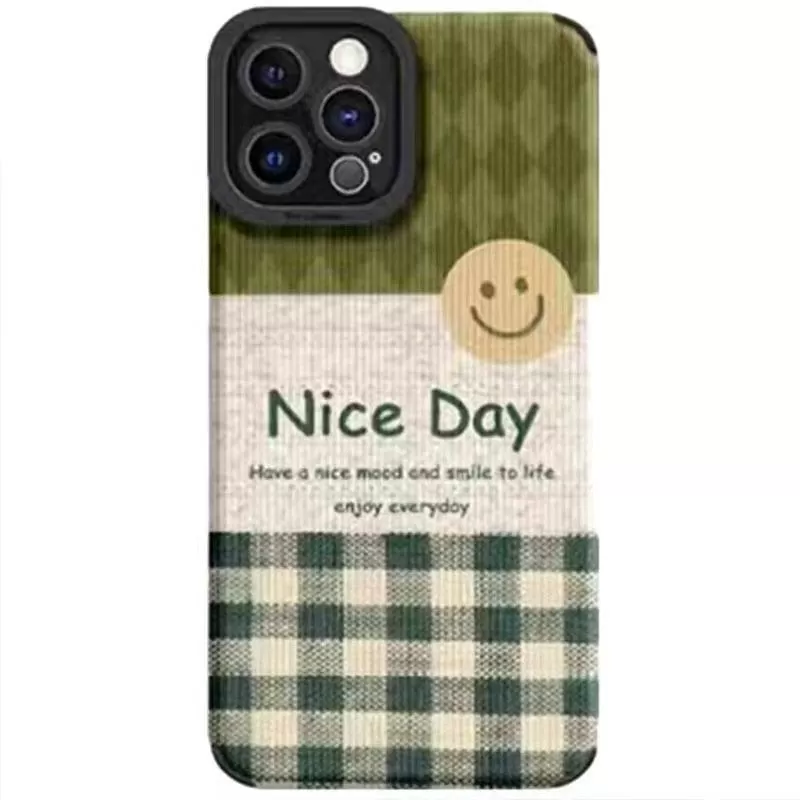 Cute Green Plaid Phone Case for iPhone 14, 13, 12, 11 Pro, X, XS, XR, Max, MiNi, 6, 7, 8 Plus - A Delightful Day Letter Design