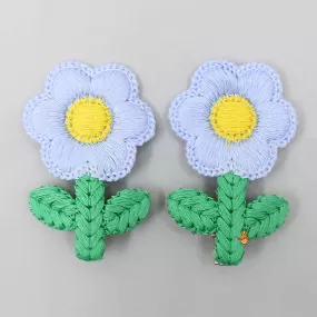 Cute Thread Embroidered Blue Flower Hair Clips