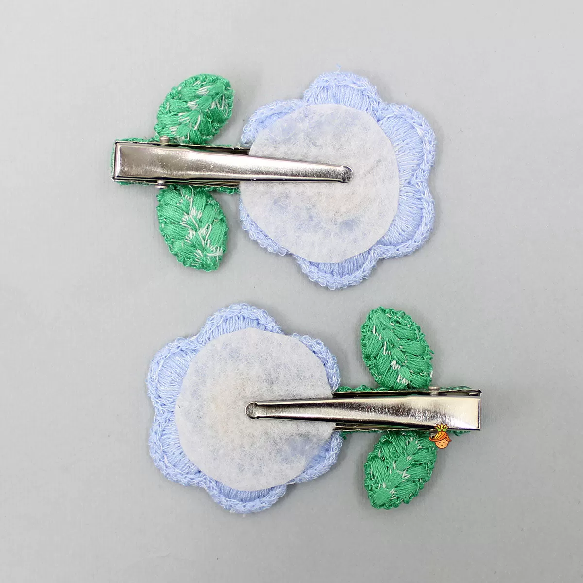 Cute Thread Embroidered Blue Flower Hair Clips