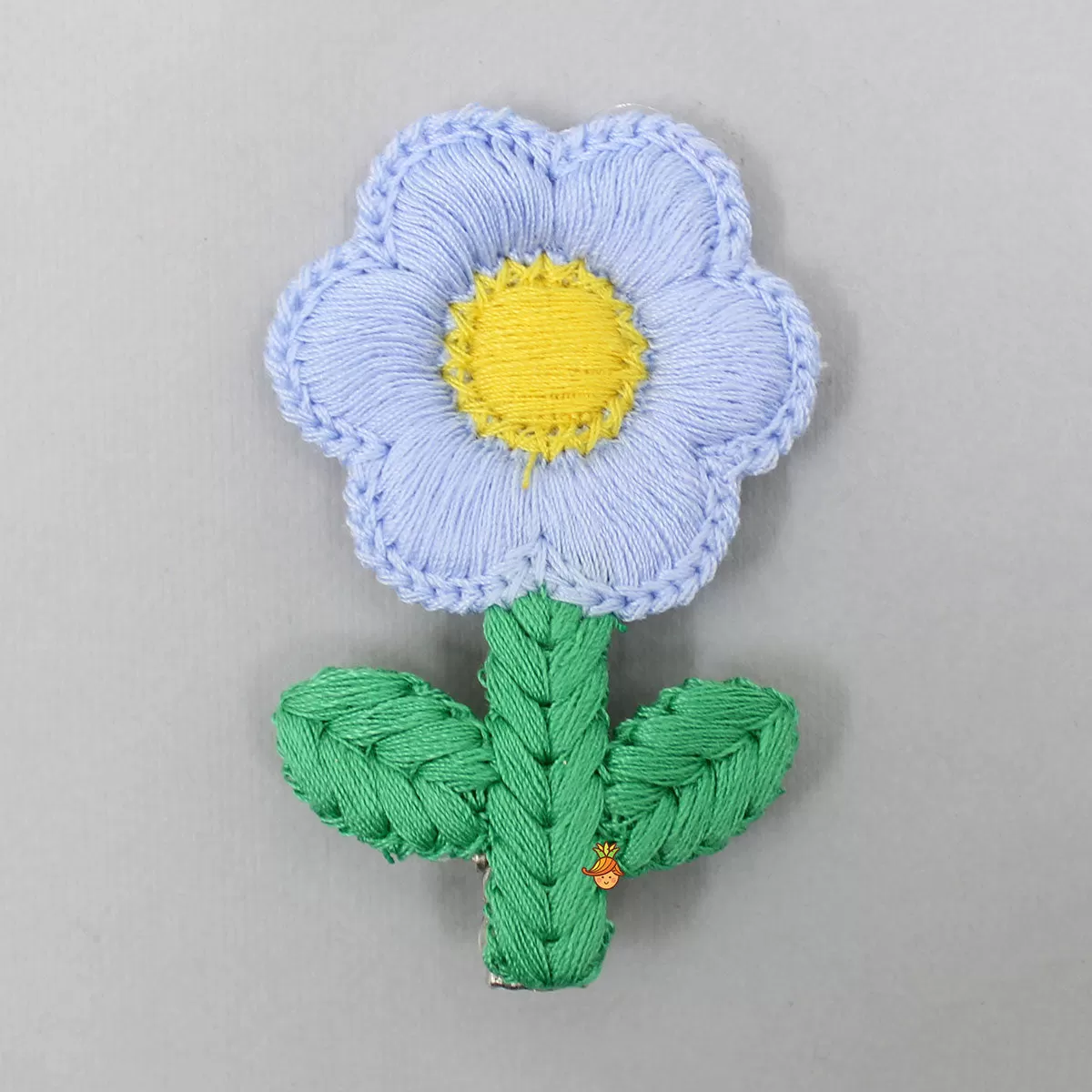 Cute Thread Embroidered Blue Flower Hair Clips