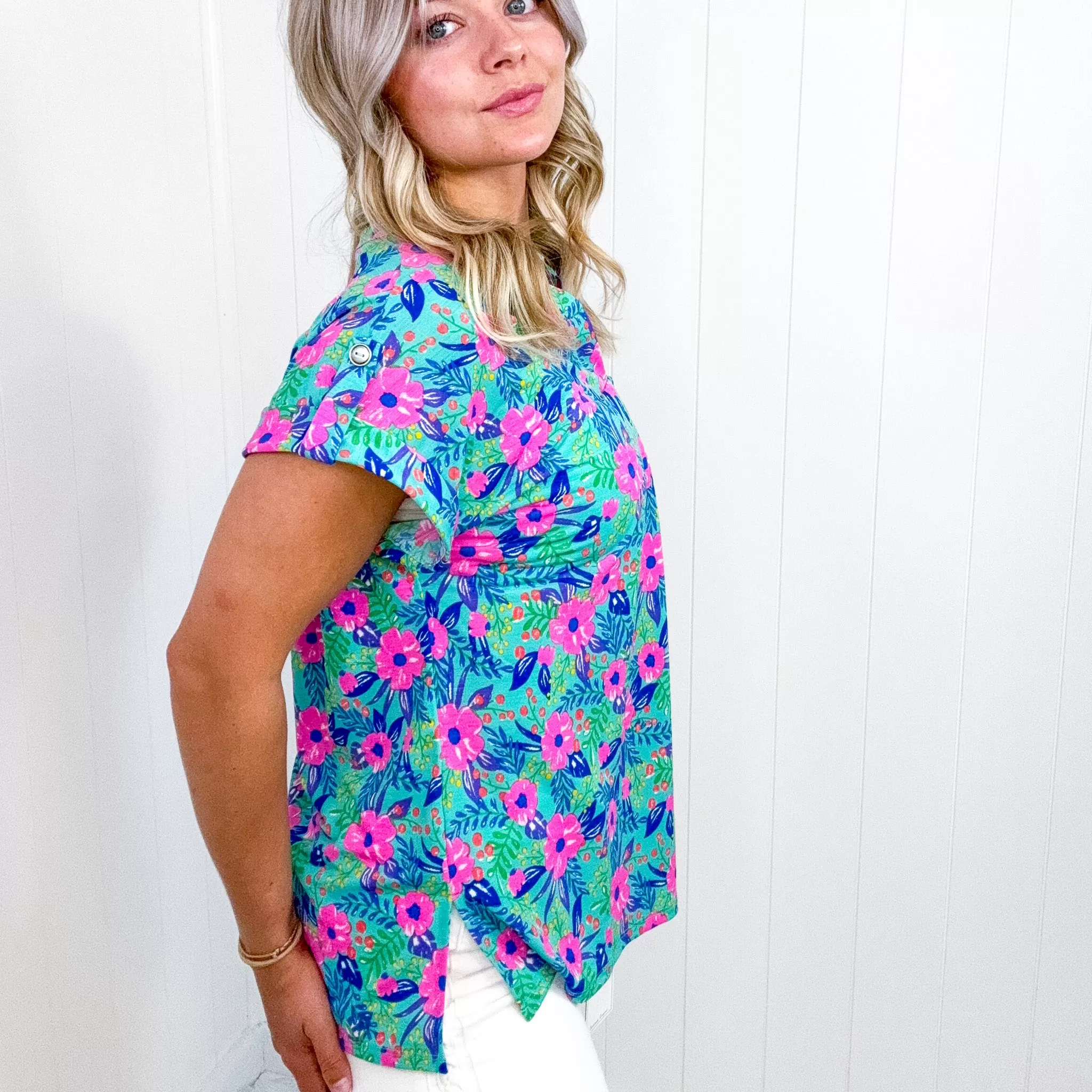 Dear Scarlett Lizzy Cap Sleeve Top in Mint and Lavender Floral