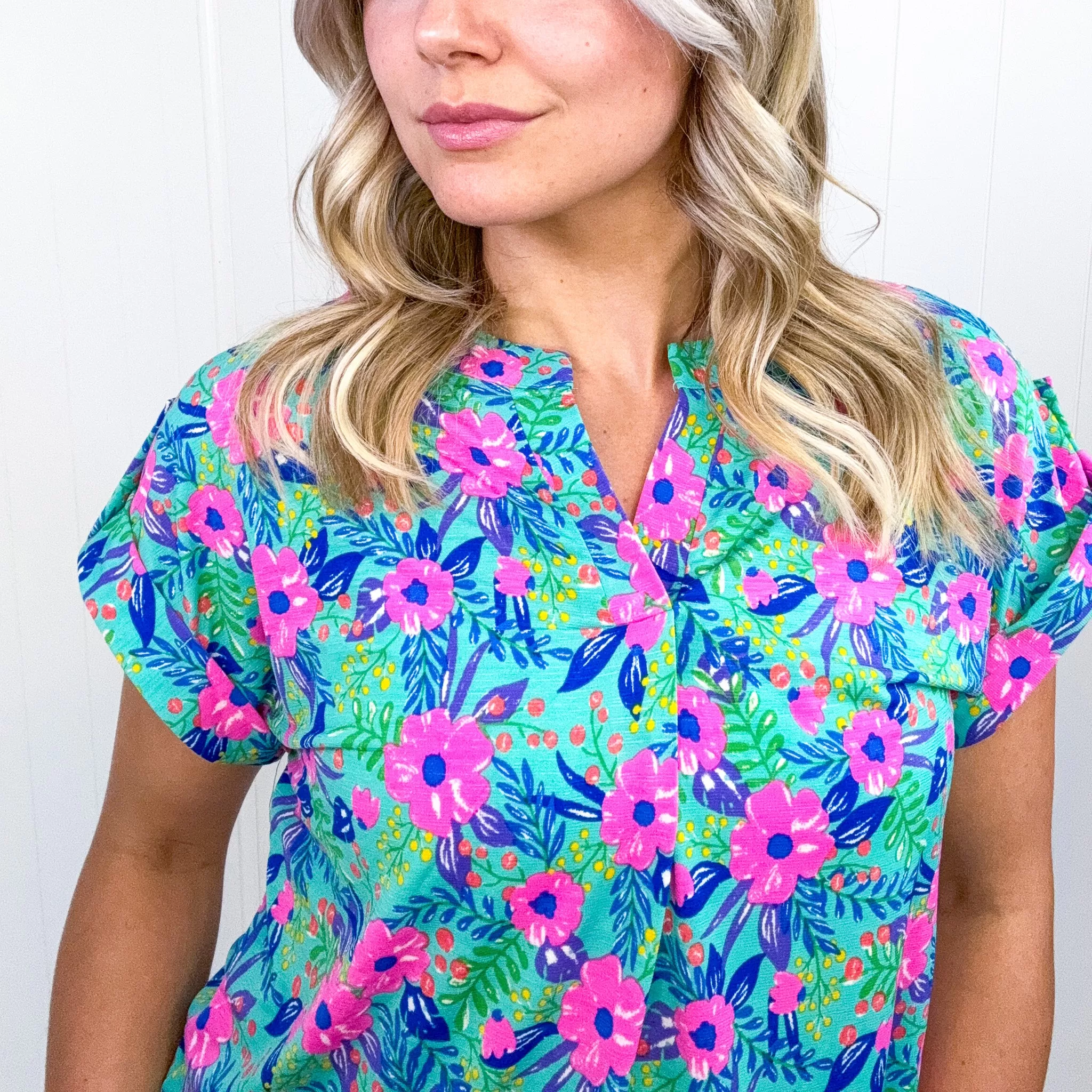 Dear Scarlett Lizzy Cap Sleeve Top in Mint and Lavender Floral