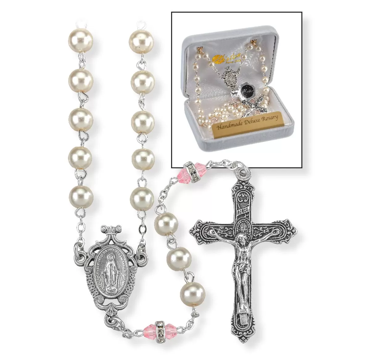 Deluxe October Birthstone Imitation Pearl Rosary