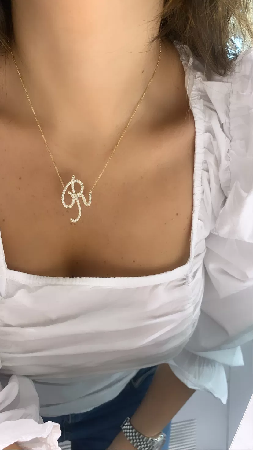 Diamond Jumbo Cursive Letter Necklace