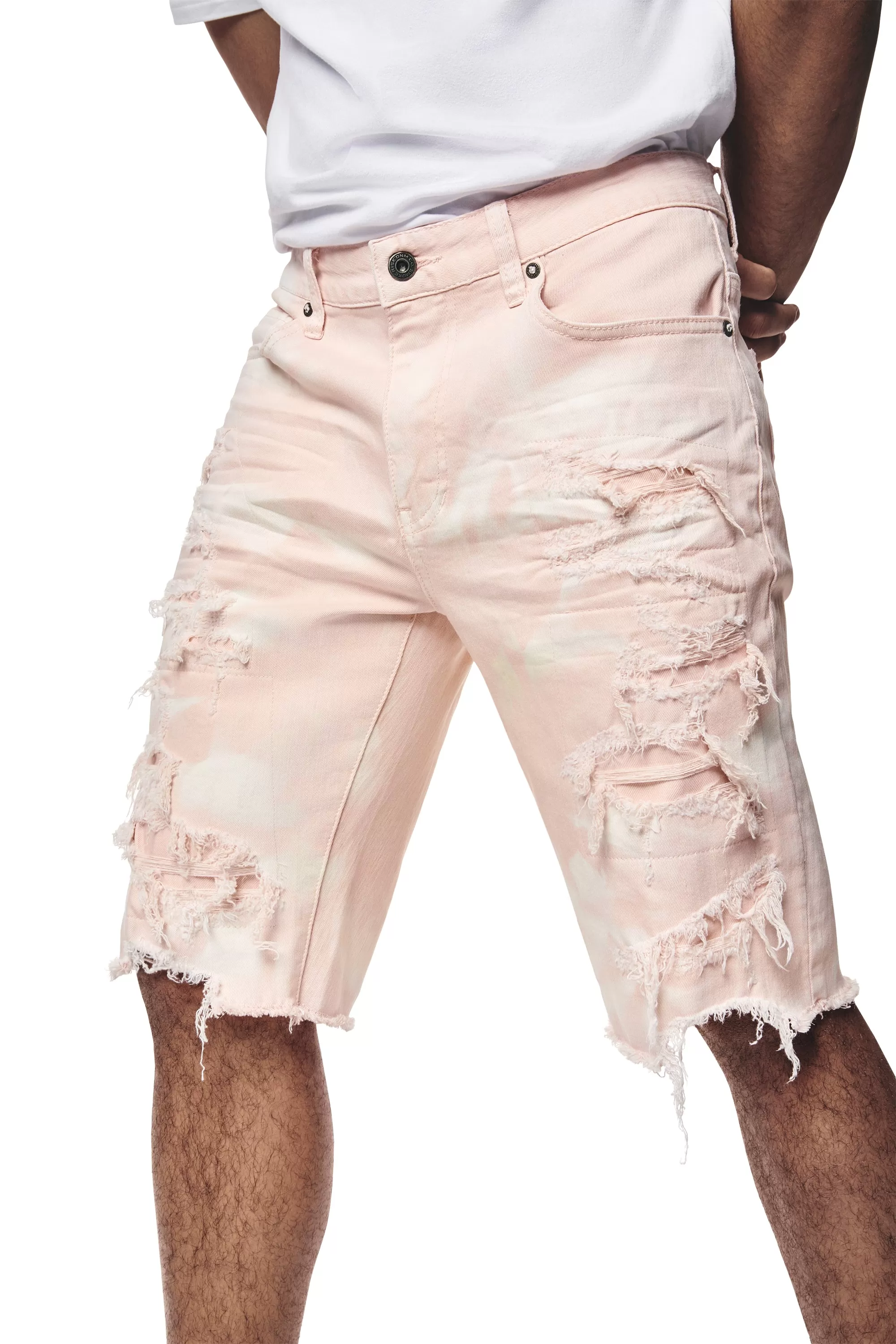 Distressed Rip & Repair Twill Shorts - Brushed Pink