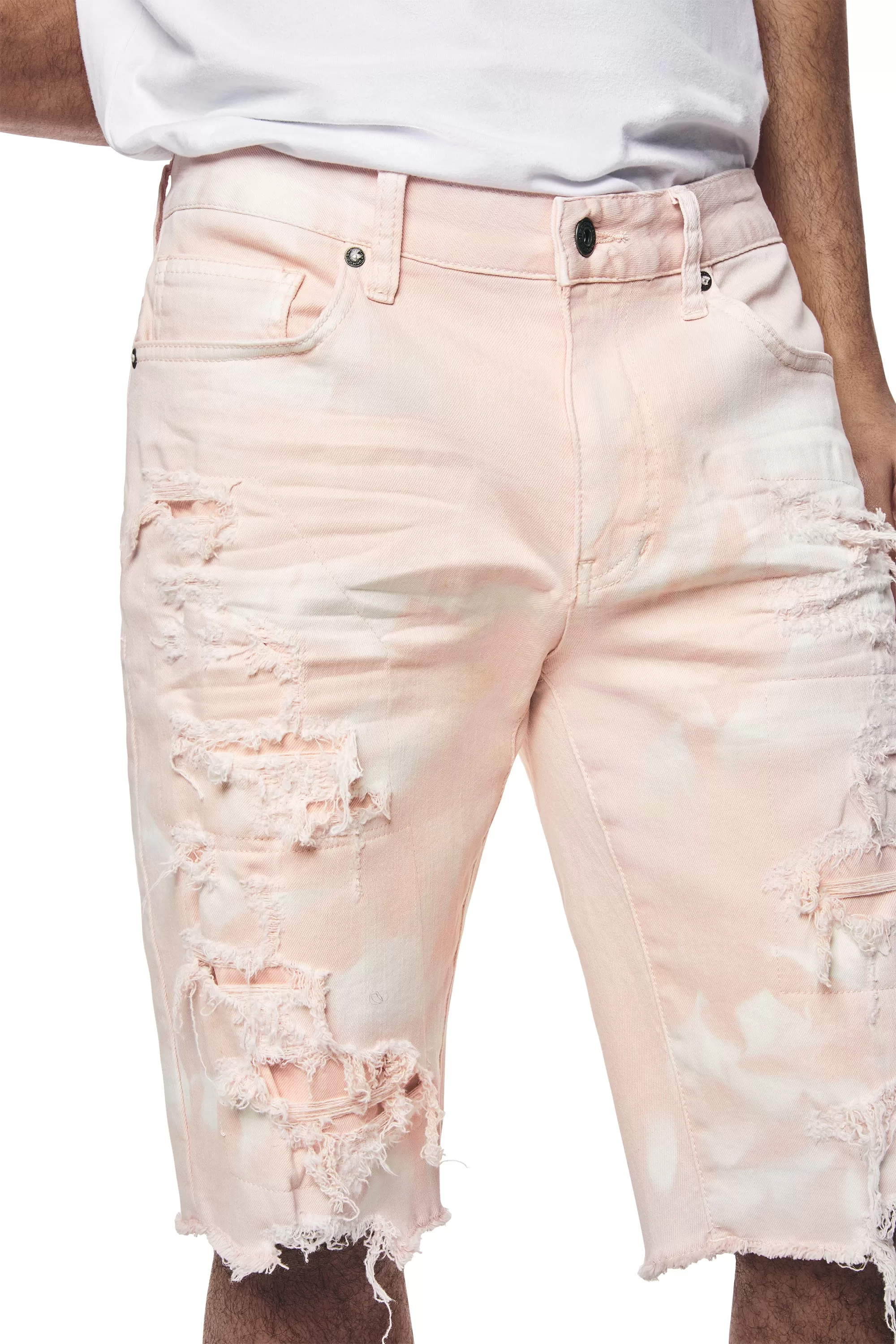 Distressed Rip & Repair Twill Shorts - Brushed Pink