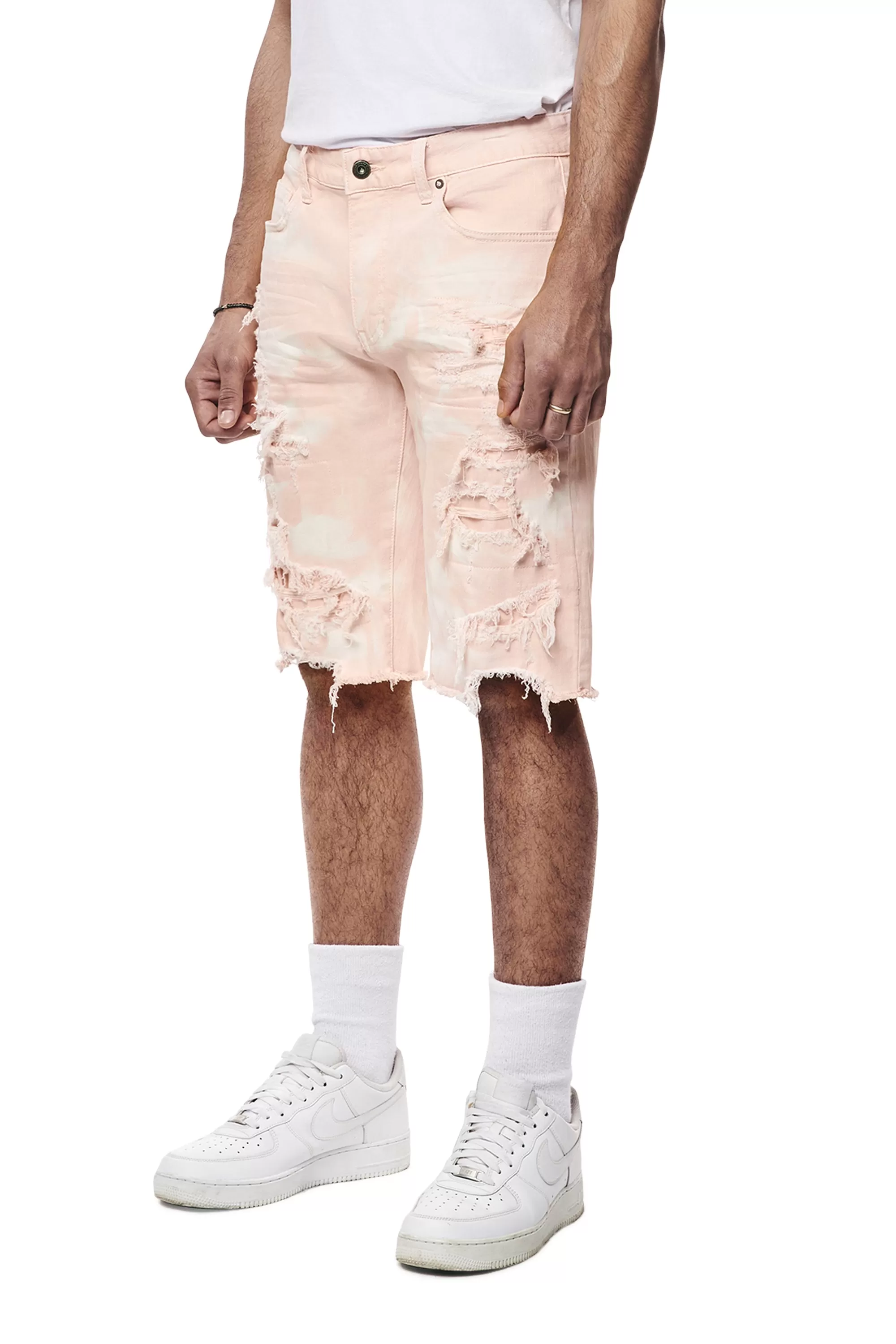 Distressed Rip & Repair Twill Shorts - Brushed Pink