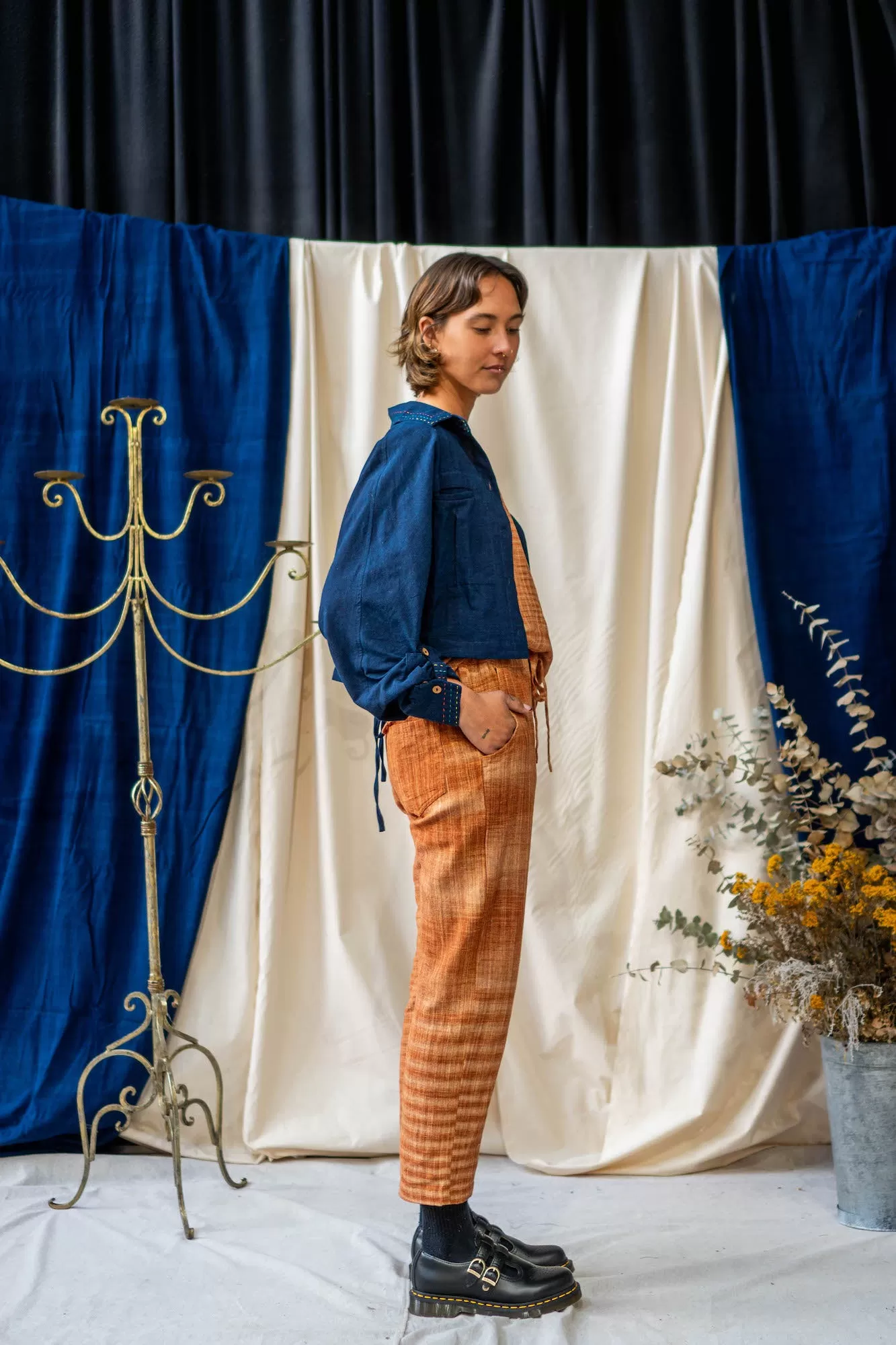 Drawstring Pants - Rust Mixed Weave Khadi