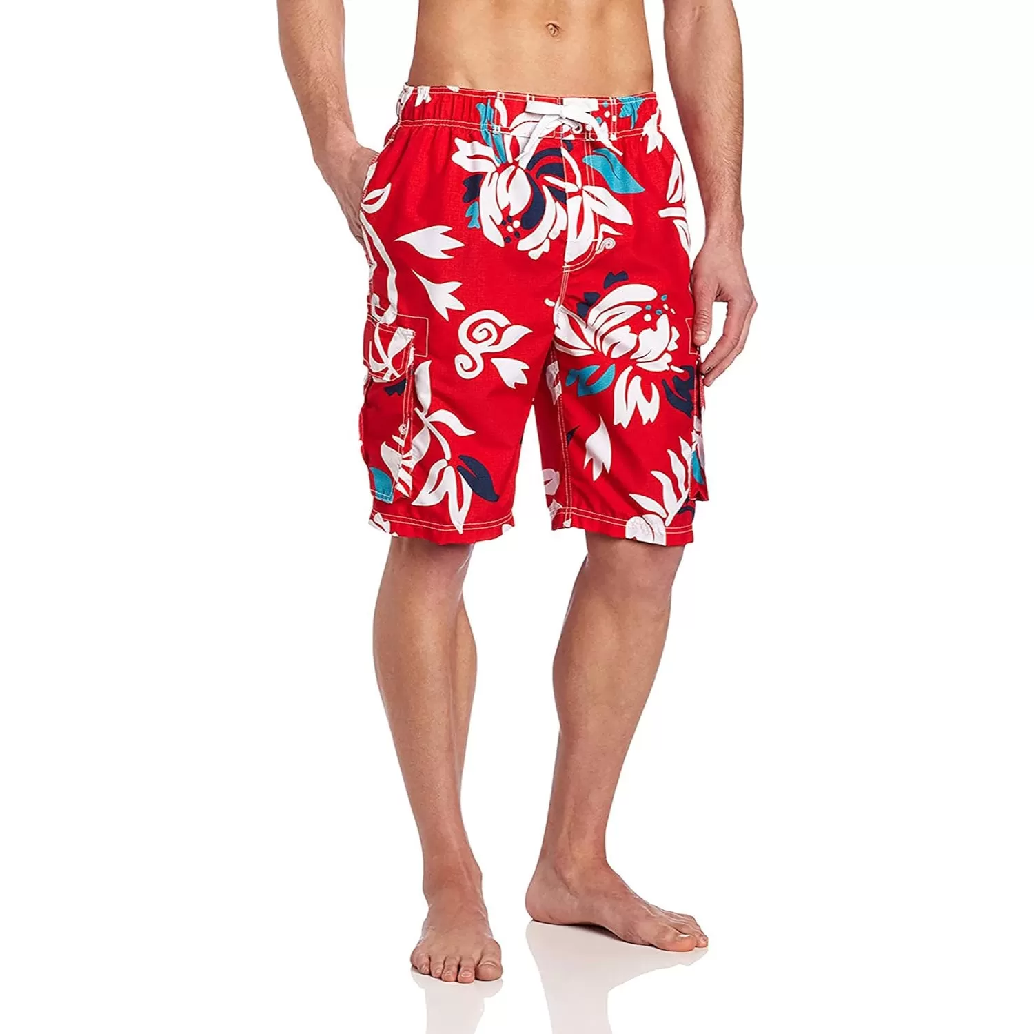 Drawstring Side Pockets Swim Trunks