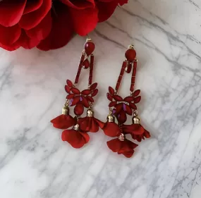 Drop earrings with rhinestones and fabric