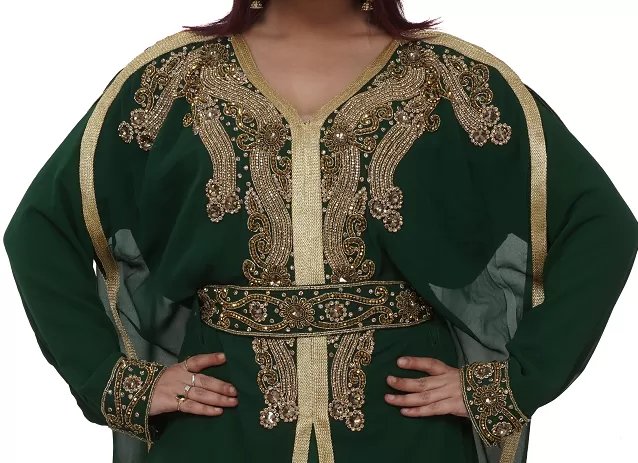 Dubai Kaftan with Golden Flower Embroidery