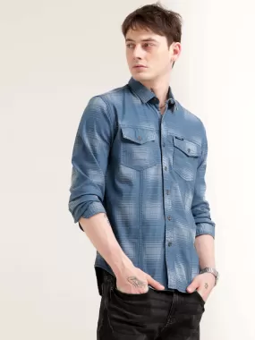 Dusky blue over dyed check shirt