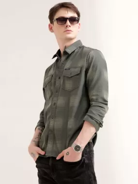 Dusky green over dyed check shirt