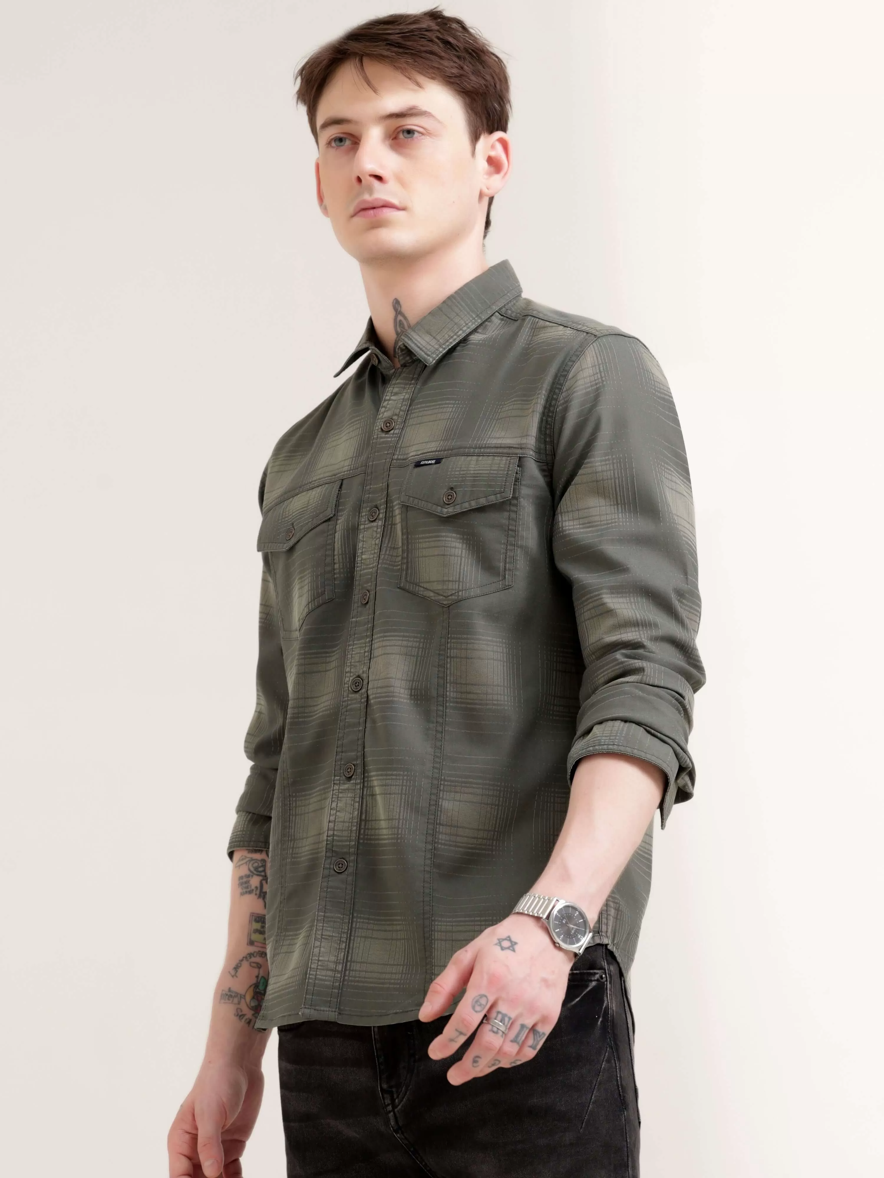 Dusky green over dyed check shirt