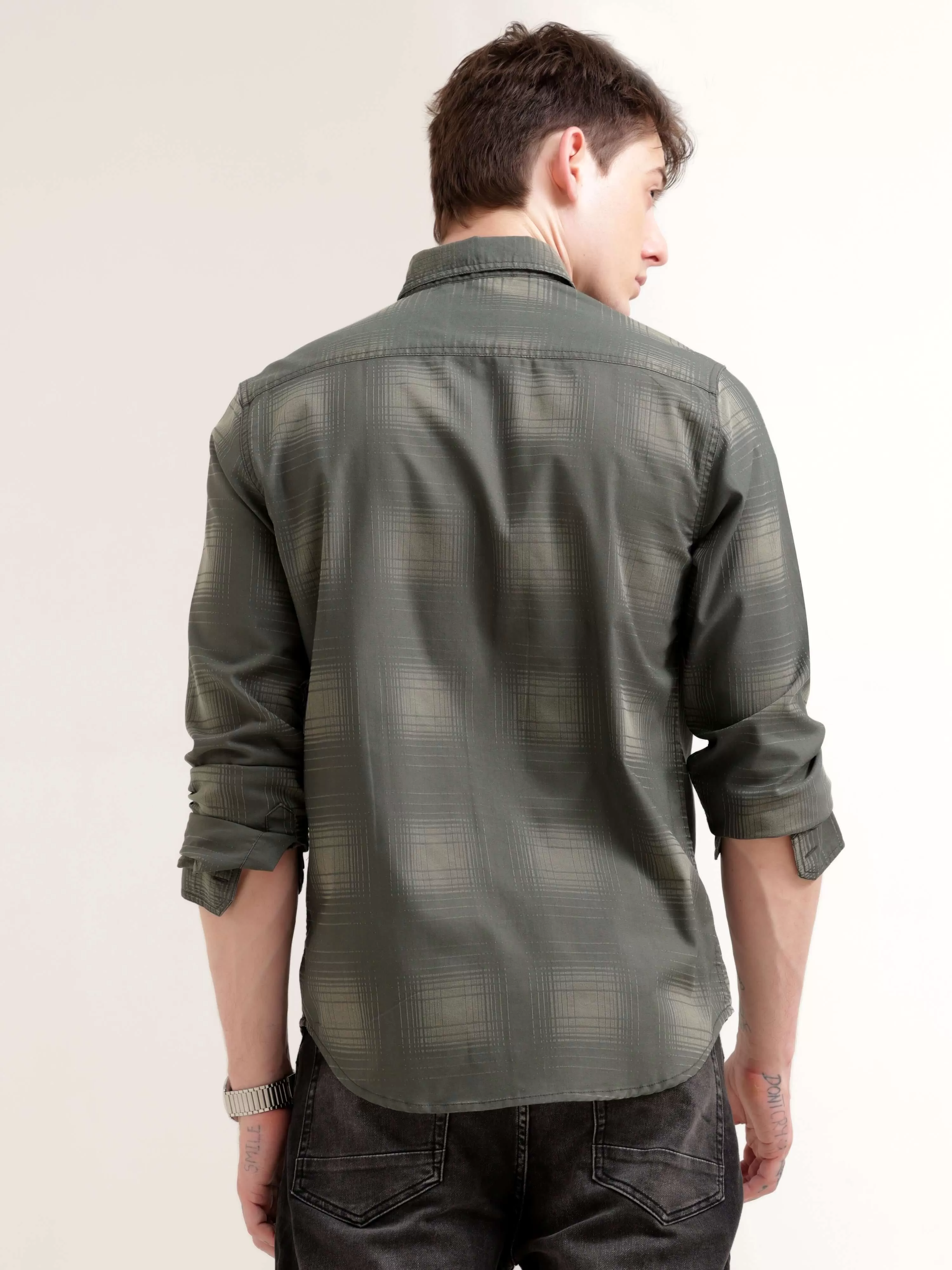 Dusky green over dyed check shirt