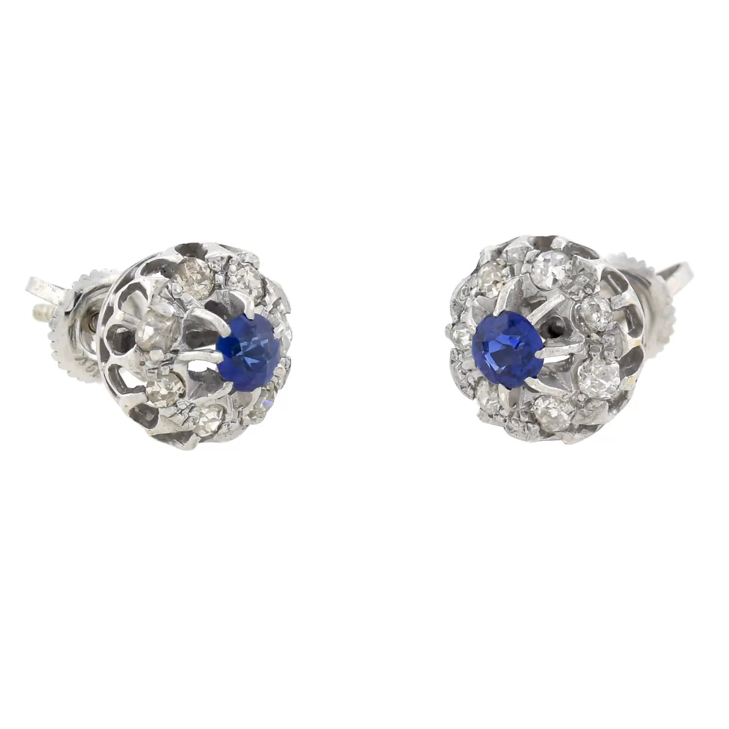 Edwardian 9kt/14kt Synthetic Sapphire   Diamond Stud Earrings