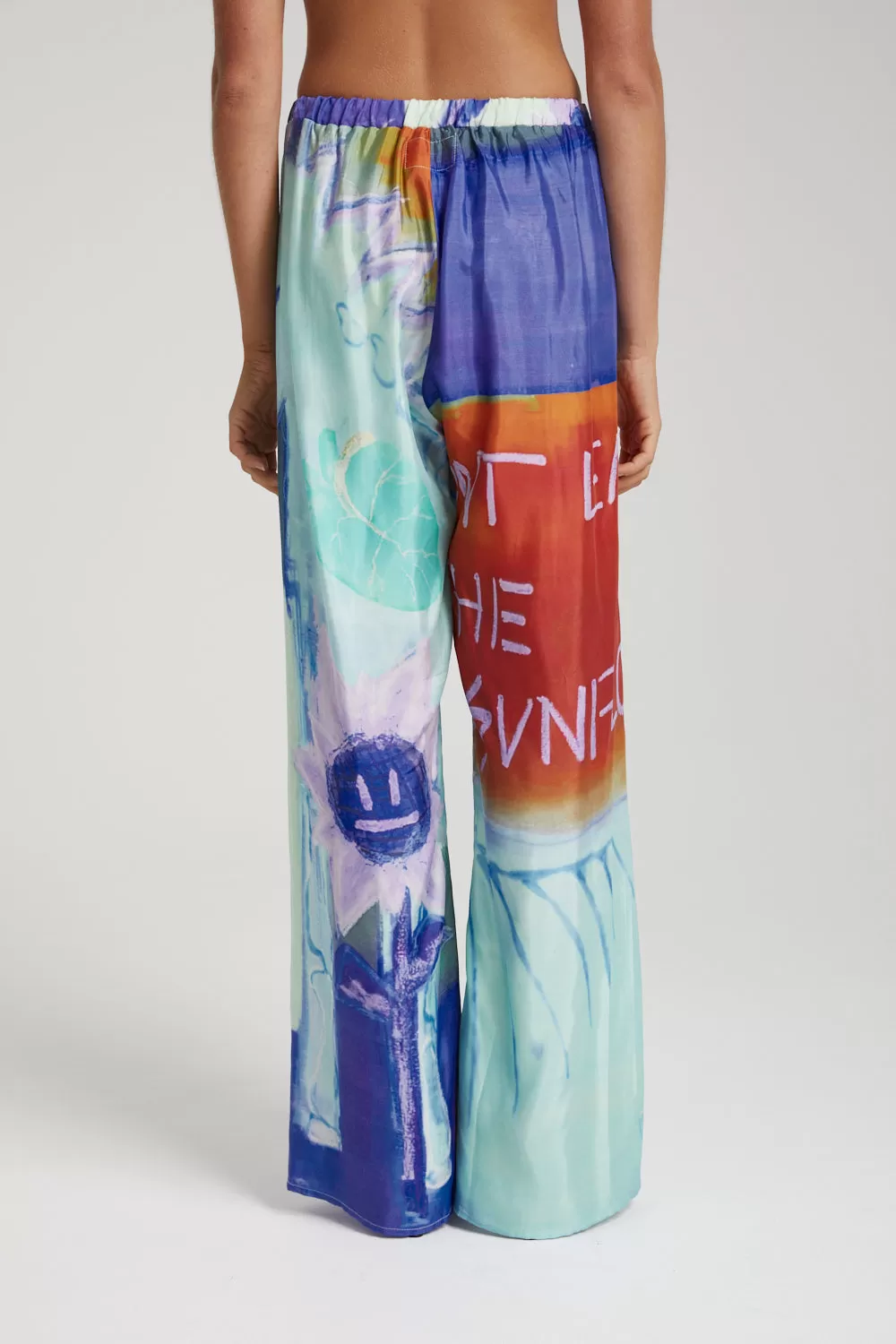 Elastic Waist Drawstring Pant - Blue Sunflower