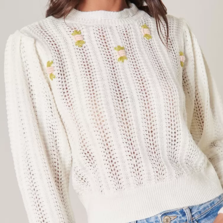 Emiliana Floral Embroidered Pointelle Sweater