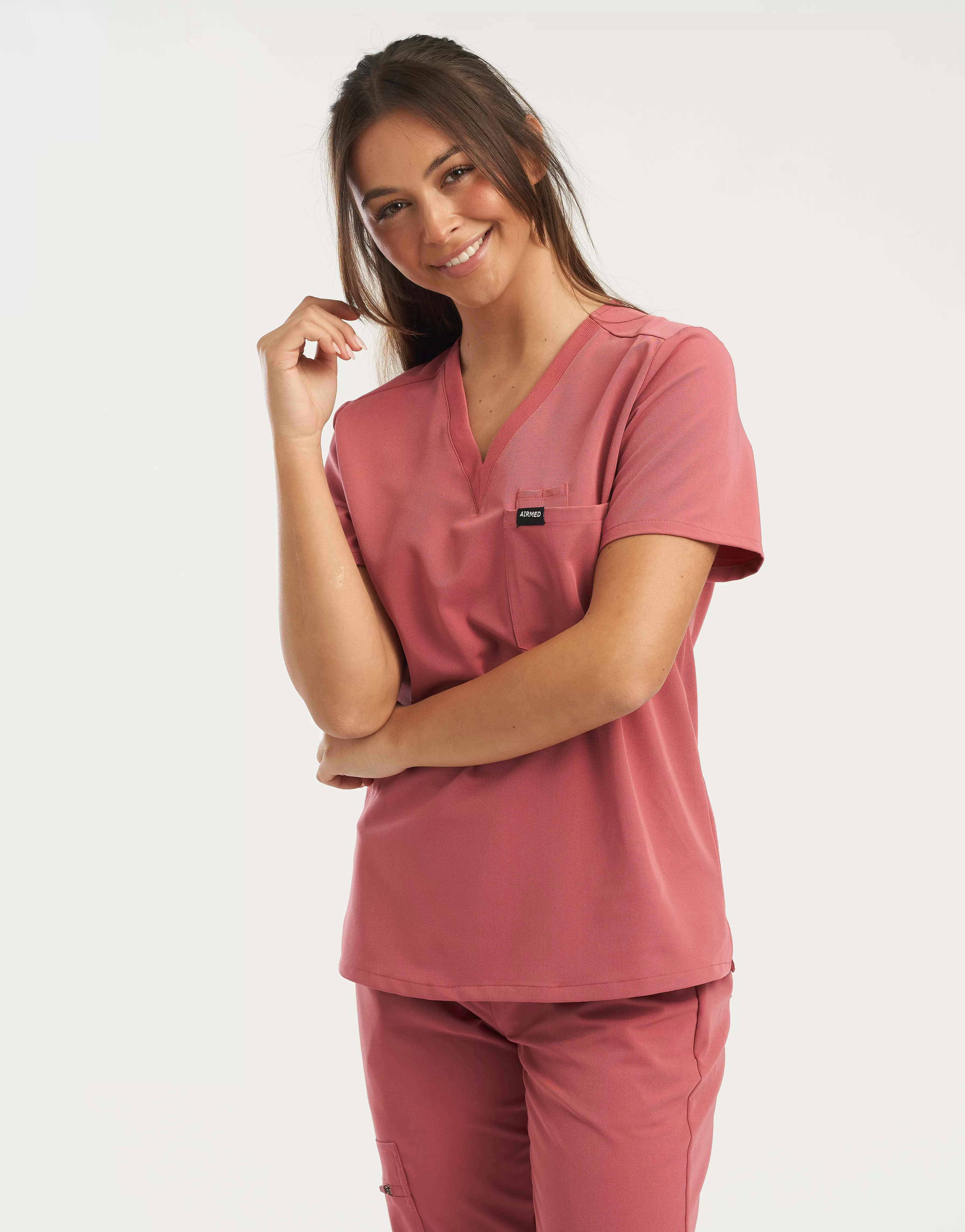 Essential One Pocket V Neck Scrub Top - Mauvewood