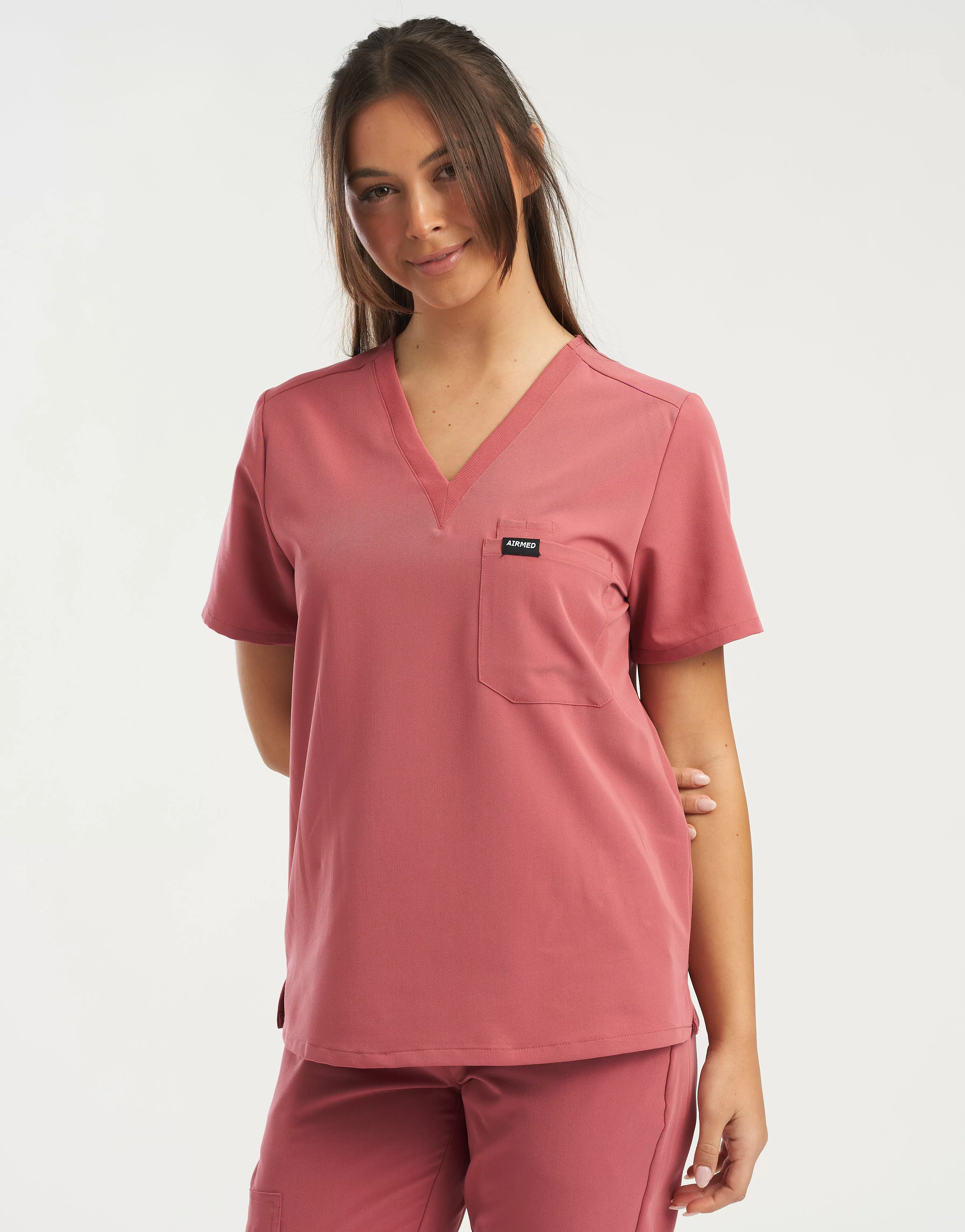 Essential One Pocket V Neck Scrub Top - Mauvewood