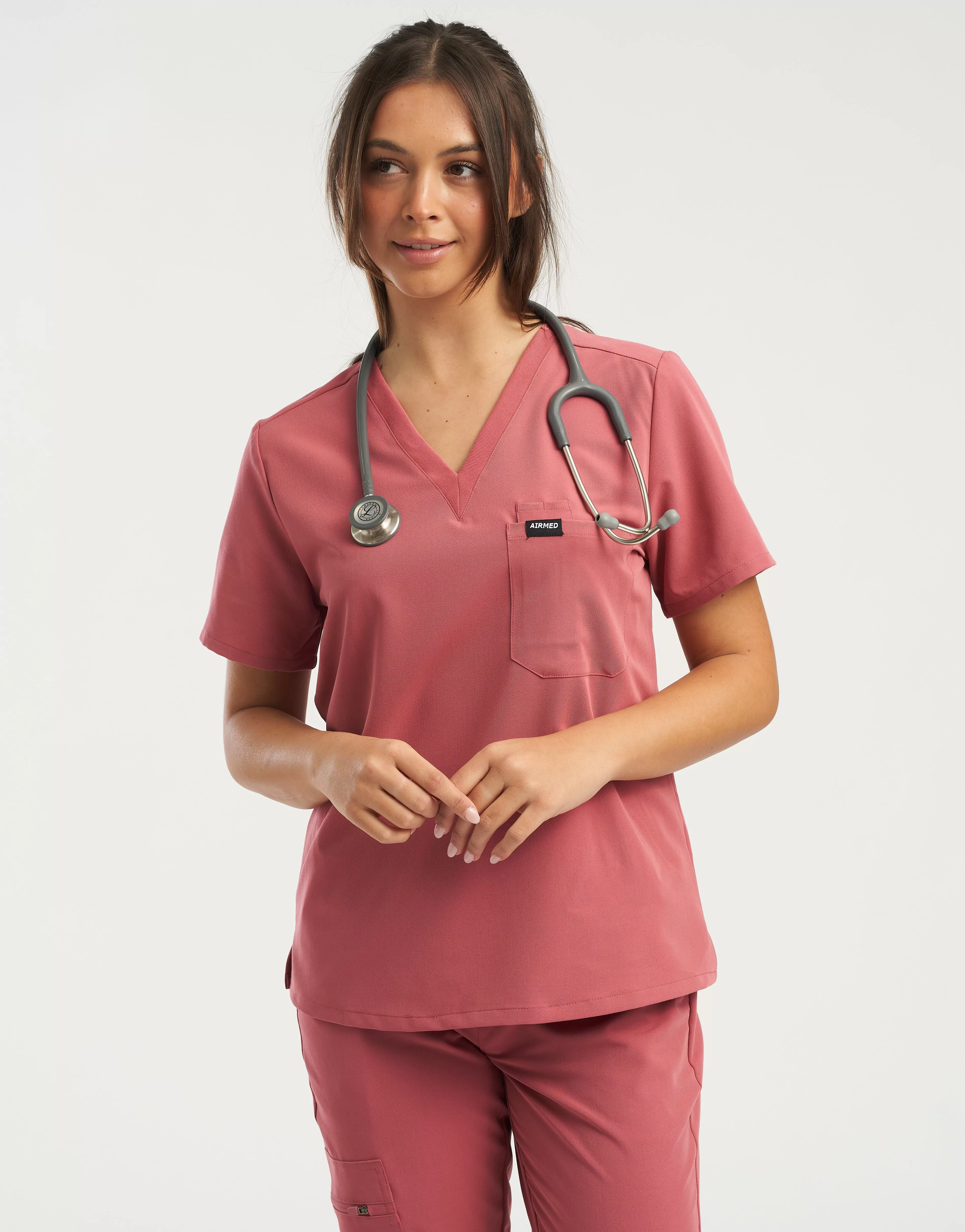 Essential One Pocket V Neck Scrub Top - Mauvewood