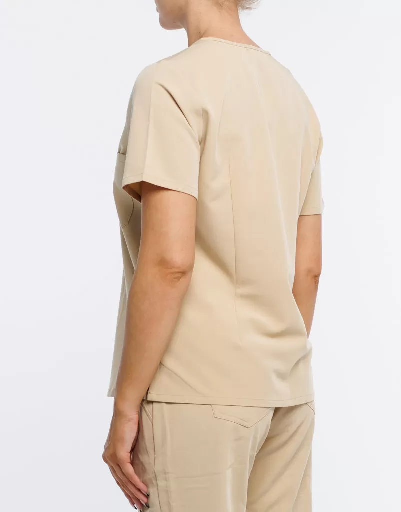 Essential One Pocket V Neck Scrub Top - Warm Sand