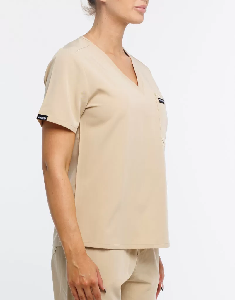 Essential One Pocket V Neck Scrub Top - Warm Sand