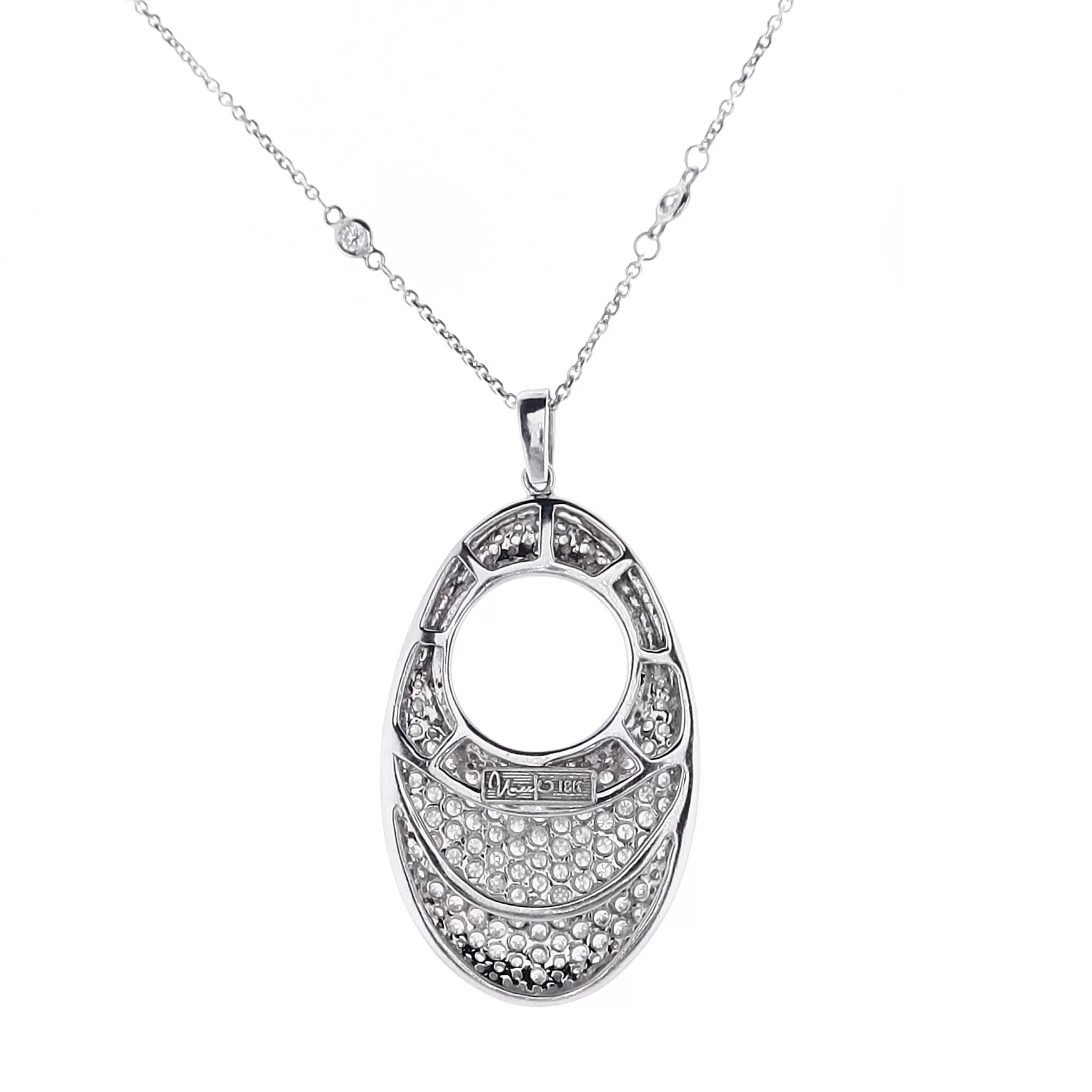 Estate 18k Diamond Oval Pendant on 14k Diamonds by the Yard Chain Necklace