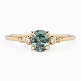 Estel Ring 6x5mm 0.80ct Light Blue Green Oval Montana Sapphire, 14K Yellow Gold