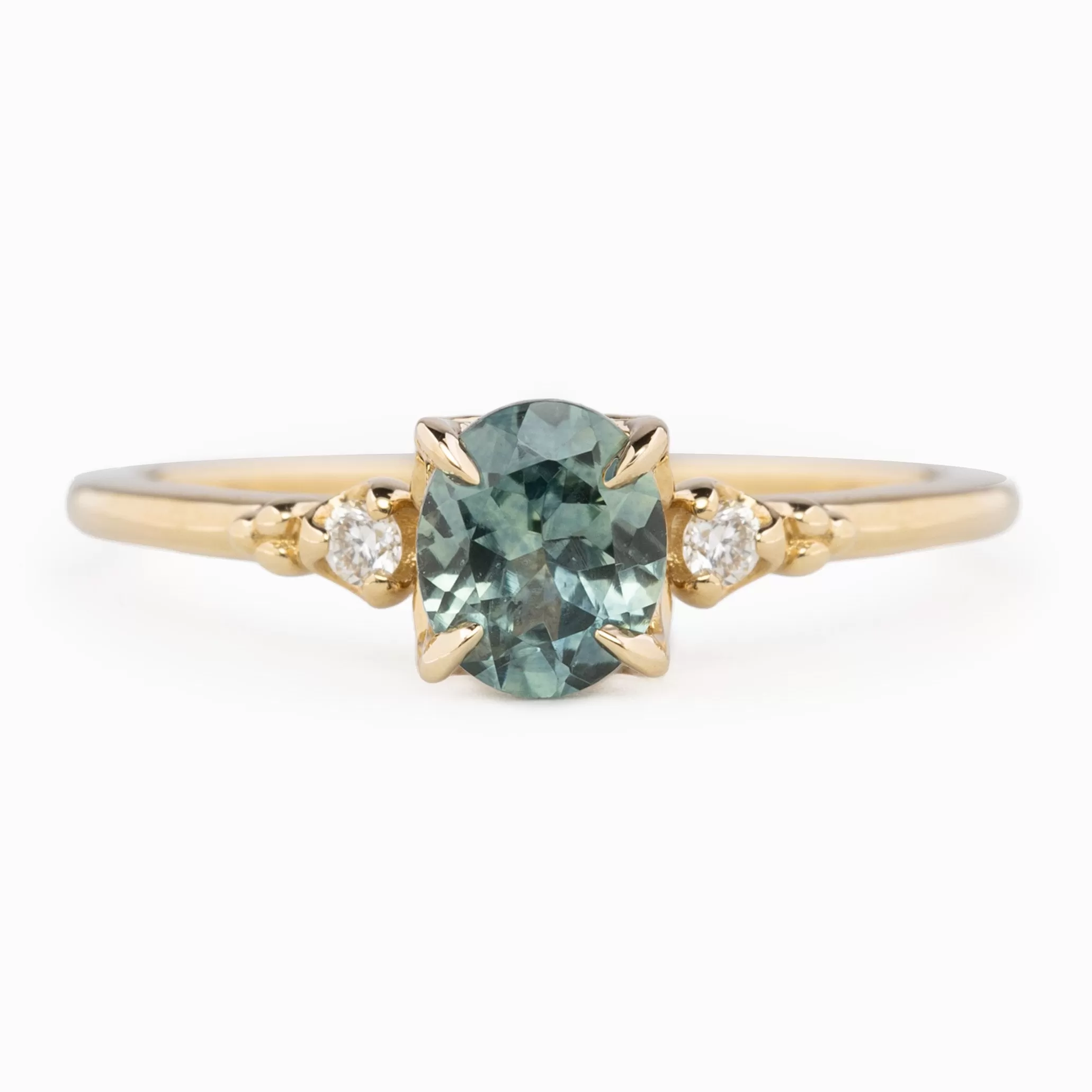 Estel Ring 6x5mm 0.80ct Light Blue Green Oval Montana Sapphire, 14K Yellow Gold